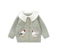 Geagodelia Fille Tricoté Cardigan Poupée Collier Tricoté Crochet Boutons Haut Automne Hiver Chaud Pull Manteau Broderie Vêtements, vert, 2-3 ans