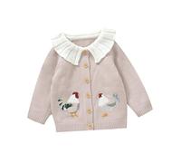 Geagodelia Fille Tricoté Cardigan Poupée Collier Tricoté Crochet Boutons Haut Automne Hiver Chaud Pull Manteau Broderie Vêtements, kaki foncé, 2-3 ans