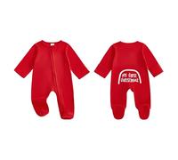 Geagodelia Grenouillère de Noël Bébé Garçon Fille Combianison Zippée avec Pieds à Manches Longues Vêtement Mon Premier Noël Pyjama Tenue Automne Hiver (Rouge My First Christmas, 3-6 Months)