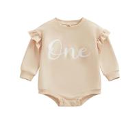 Geagodelia Grenouillère pour bébé fille 1er anniversaire à volants manches longues col rond imprimé lettre combinaison baptême princesse body nouveau-né fille premier anniversaire tenues pour l'hiver