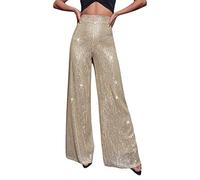 Geagodelia Pantalon Femme avec Sequins à Taille Haute Pants Brillant Chic et Élégant à Couleur Unie Pantalon Femme Large Décontracté (Champagne B, M)