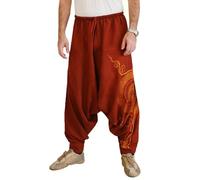 Geagodelia Pantalon Kung Fu Sarouel pour Homme Pantalons Harem Ample Motif Rune Streetwear Élastique Fluide Confort Japonais Hip Hop Taille Élastique (Orange, L)