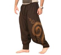 Geagodelia Pantalon Kung Fu Sarouel pour Homme Pantalons Harem Ample Motif Rune Streetwear Élastique Fluide Confort Japonais Hip Hop Taille Élastique (Brun, XL)