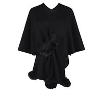 Geagodelia Poncho Cape Femme Hiver Chaud Écharpe Châle Foulard Elégant en Tricot Gilet Cardigan Chic Manteau Épais avec Pompons (Noir, One Size)