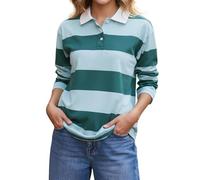 Geagodelia Pull de Rugby Femme Y2k Polo Manches Longues à Rayures Col Chemise Sweat Ample Style Ivy (Vert, S)