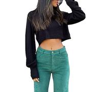 Geagodelia Pull Femme Court Oversize Col Roulé Pullover en Tricot Hiver Chaud Chandail Décontracté à Manches Longues Knitted Sweater Crop Top (Noir, S)