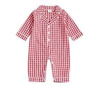 Geagodelia Pyjama Combinaison Bébé Fille Garçon Vêtement de Nuit Boutonnée à Carreaux à Manches Longues Grenouillère Une Pièce Sleepsuit Infantile (Rouge Ecossaise, 0-3 Mois)
