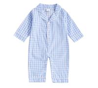 Geagodelia Pyjama Combinaison Bébé Fille Garçon Vêtement de Nuit Boutonnée à Carreaux à Manches Longues Grenouillère Une Pièce Sleepsuit Infantile (Bleu Ecossaise, 3-6 Mois)