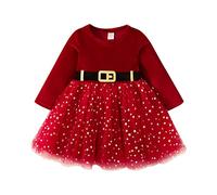 Geagodelia Robe de Noël pour Petite Fille à Manches Longues et col Rond Robe de Princesse pour bébé Rouge Automne-Hiver
