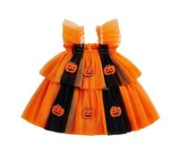 Geagodelia Robe Halloween Bébé Fille avec Appliques Citrouille/Araignée Tutu Princesse Enfant Jupes Citrouilles avec Plis Déguisement Festif sans Manches (Orange 1, 2-3 Years)