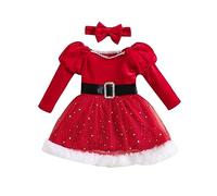 Geagodelia Robe Noël Enfant Bébé Fille Manches Longues Princesse en Velour Tutu Tulle Avec Étoiles Paillettes + Bandeau Costume de Fête Déguisement 2 Pcs (Rouge Père Noël, 2-3 Years)