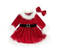 Geagodelia Robe Noël Enfant Bébé Fille Manches Longues Robe de Princesse en Velour Tutu Tulle avec Étoiles Paillettes + Bandeau Costume de Fête Noël Déguisement 2 Pcs (Blanche Fourrure, 5-6 Years)