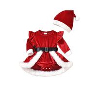 Geagodelia Robe Noël Enfant Bébé Fille Manches Longues Robe de Princesse en Velour Tutu Tulle avec Étoiles Paillettes + Bandeau Costume de Fête Noël Déguisement 2 Pcs (B-Rouge Blanc, 3-6 Months)