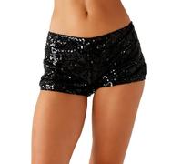 Geagodelia Short Mini Femme à Paillettes Taille Basse Short de Soirée Sequins Streetwear Y2K Hot Pants Élastique Party Club et Plage (Noir, L)