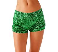 Geagodelia Short Mini Femme à Paillettes Taille Basse Short de Soirée Sequins Streetwear Y2K Hot Pants Élastique Party Club et Plage (Vert, L)
