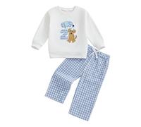 Geagodelia Tenue de 1er / 2e / 3e anniversaire pour tout-petits garçons - Sweat à manches longues avec broderie pour chien - Haut et pantalon à carreaux à taille élastique - 2 pièces - Tenue de