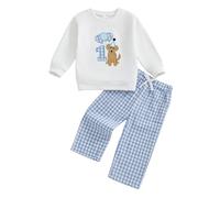 Geagodelia Tenue de 1er / 2e / 3e anniversaire pour tout-petits garçons - Sweat à manches longues avec broderie pour chien - Haut et pantalon à carreaux à taille élastique - 2 pièces - Tenue de