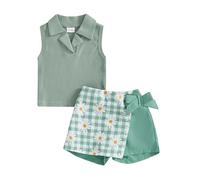 Geagodelia Tenue d'été Bébé Fille Débardeur sans Manches à Volants Jupe-Short Fleuri Ensemble de Vêtements 2 Pièces pour Petites Filles (Vert, 12-18 Mois)