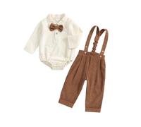 Geagodelia Tenue Gentleman Bébé Garçon de 2 Pièces, Body Chemise à Manches Longues + Pantalon à Bretelles, Ensemble Gentleman Baptême Mariage Cérémonie (0-24 mois) (Brun, 18-24 Months)