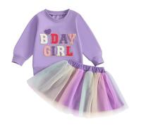 Geagodelia Todder Vêtements d'anniversaire pour filles - Manches longues - Sweat brodé - Pull et tutu trapèze - Jupe en tulle bouffante - Robe de fête de mariage