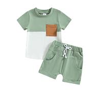Geagodelia Vêtement Bébé Garçon Ensemble Short et Colorbloc Tee Shirt Manches Courtes Tenue de Sport Fitness Jogging Survêtement 2 Pièces Infantile (Vert, 70/0-6 Mois)