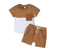 Geagodelia Vêtement Bébé Garçon Ensemble Short et Colorbloc Tee Shirt Manches Courtes Tenue de Sport Fitness Jogging Survêtement 2 Pièces Infantile (Brun, 70/0-6 Mois)