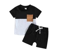 Geagodelia Vêtement Bébé Garçon Ensemble Short et Colorbloc Tee Shirt Manches Courtes Tenue de Sport Fitness Jogging Survêtement 2 Pièces Infantile (Noir Couleur Contrastée, 0-6 Mois)