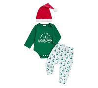 Geagodelia Vêtement Mon Premier Noël Bébé Garçon Fille Tenue de Noël Ensemble Body + Legging + Chapeau/Bonnet Père Noël Déguisement (Vert My First Christmas, 3-6 Months)