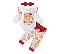Geagodelia Vêtements Nouveau-né Bébé Garçon Fille Ensemble Imprimé Koala Bear Barboteuse Manches Longues et Pantalon + Bonnet 3 Pièce Tenue de Printemps Automne (Rouge, 0-3 Months)