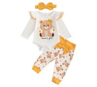 Geagodelia Vêtements Nouveau-né Bébé Garçon Fille Ensemble Imprimé Koala Bear Barboteuse Manches Longues et Pantalon + Bonnet 3 Pièce Tenue de Printemps Automne (Jaune, 9-12 Months)