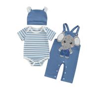 Geagodelia Vêtements Nouveau-né Bébé Garçon Fille Ensemble Imprimé Koala Bear Barboteuse Manches Longues et Pantalon + Bonnet 3 Pièce Tenue de Printemps Automne (Bleu Éléphant, 9-12 Months)