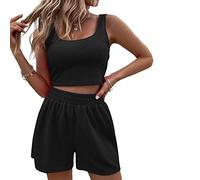 Geagodelia Y2k Combinaison d'été 2 pièces pour femme Ensemble de 2 pièces avec débardeur + short Y2k Aesthetic Clothes Workout Sport Combinaison, A - noir., M