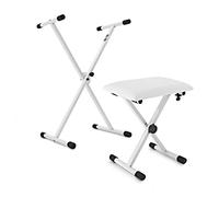 gear4music Ensemble support de clavier et tabouret blanc