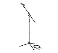 gear4music Microphone Vocal avec Pied à Perche et Câble | Microphone dynamique avec pied perche, câble XLR 6m, adaptateur XLR-jack et pince inclus