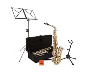 Gear4music Saxophone alto pour débutant Nickel et or