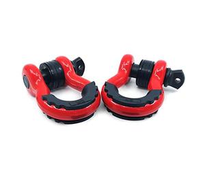 GearAmerica Lot de 2 manilles robustes à anneau en D - Rouge | Résistance maximale de 26,3 kg | Manille de 1,9 cm + goupille de 2,2 cm + isolateur + rondelles | Connectez votre sangle de remorquage ou