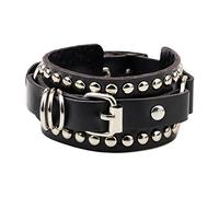 Geardeangloow Bracelet en cuir PU réglable avec rivets pour femme et fille Noir 24,5 x 3,2 cm, 24.5 x 3.2 cm, Polyester