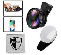 GearFend Kit d'objectifs macro et grand angle 37 mm pour iPhone, Samsung, Pixel, etc. Smartphones iOS et Android avec lumière LED pour photos et selfies + chiffon en microfibre