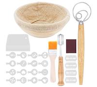 Gearific Panier à Pain Rond, 9 Pouces Banneton Proving Basket Panier à levain en rotin Naturel avec 6 Outils de Cuisson pour Les boulangers Professionnels