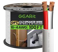GEARit Câble de haut-parleur 16/4 (30,5 m) calibre 16 AWG - Câble de haut-parleur audio résistant au feu dans le mur / Classé CL2 / 4 conducteurs - Cuivre sans oxygène OFC, blanc, 30,5 m
