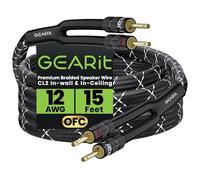 GearIT Câble de Haut-Parleur Tressé Ultra-Résistant Premium 12 AWG (4,57 Mètre) avec Deux Embouts de Fiche Banane Plaqués Or. Structure en Cuivre sans Oxygène (OFC), Noir