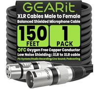 GEARit Câble de microphone XLR mâle vers femelle (45,2 m, 1 pièce) Mélangeur blindé équilibré à 3 broches, studio d'enregistrement, baladodiffusion, noir