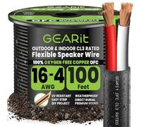 GearIT Câble d'enceinte 16/4 (30,5 m) de calibre 16 AWG, noir à 4 conducteurs/à enfouir directement dans le sol/dans le mur/certifié CL3 CL2 - Cuivre sans oxygène OFC, noir, 30,5 m