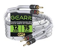 GearIT Câble d'enceinte Hi-Fi 2 x 4 mm ≤ avec fiches bananes (4,57 m, blanc) en cuivre sans oxygène OFC, câble d'enceinte mural CL2, très résistant - Calibre 12 AWG, 4,5 m
