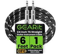 GEARit Câble d'instrument audio (1,8 m) 6,35 mm à 6,35 mm mâle droit vers mâle pour cordon amp, basse et guitare électrique - Noir/blanc