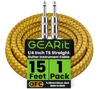GEARit Câble d'instrument audio (4,6 m) 6,35 mm à 6,35 mm mâle droit vers mâle pour cordon d'amplificateur, basse et guitare électrique - Marron/jaune