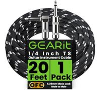 GearIT Câble d'instrument audio (6,1 m) à angle droit vers mâle 6,1 mm mâle vers mâle pour câble d'amplificateur, base et guitare électrique - Noir/blanc