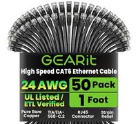 Gearit-Câble Ethernet 1,50 m Environ, catégorie 6, Protection Anti-Coupure, Cordon pour réseau LAN, Noir 1 Foot (50-Pack) Noir