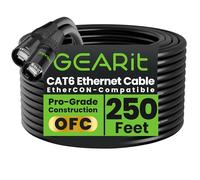GearIT Câble Ethernet CAT6, connecteurs RJ45 compatibles Ethernet (76,2 m) pour audio professionnel, blindage en aluminium, cuivre sans oxygène - 76,2 m - Noir