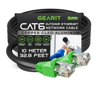 GearIT Câble Ethernet extérieur Cat6 (10 mètres) CCA plaqué cuivre, étanche, enfouissement direct, dans la terre, gaine UV, PoE, réseau, Internet, câble Cat 6, Cat6 - 10 m